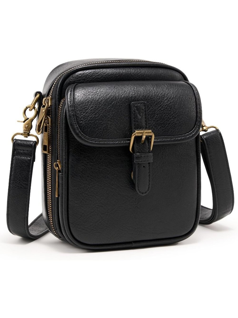 Women's Black Slots Vegan Leather Crossbody Handbag Anti-theft Shoulder Purse